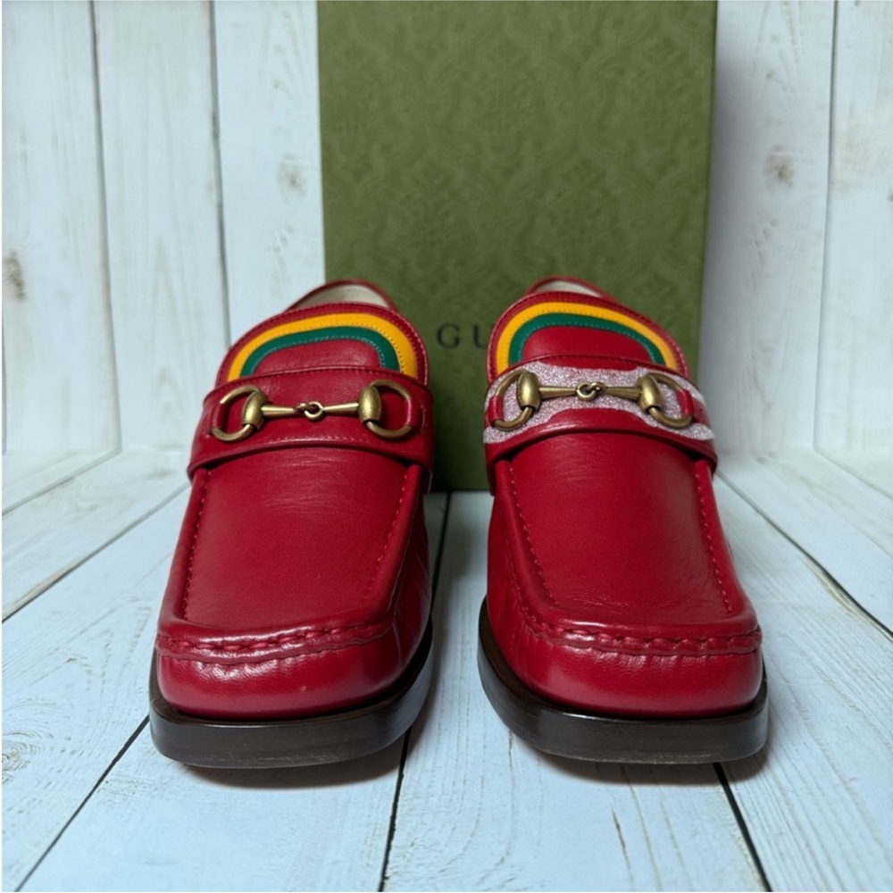 Gucci Red Leather Vegas Loafers Heels Pumps 39.5 - Picture 4 of 14